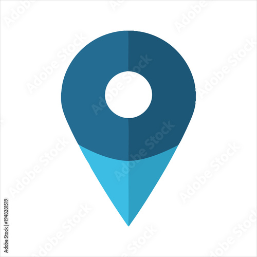 Stylized blue location pin icon with shadow, representing navigation, gps, and finding places, map marker