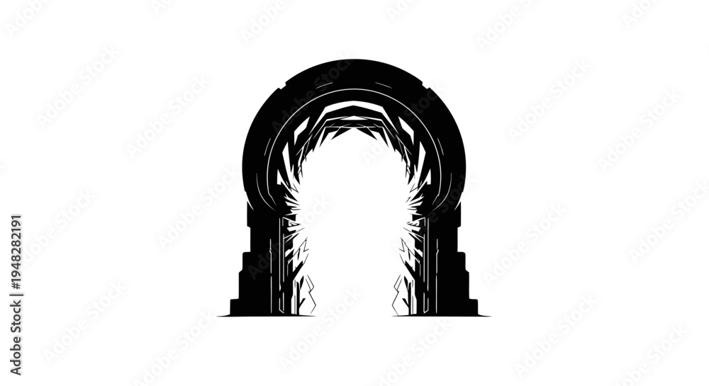 Fototapeta premium Silhouette of an Ornate Archway Against a White Background.