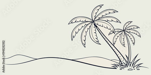 a drawing of two palm trees on a sandy beach Vector