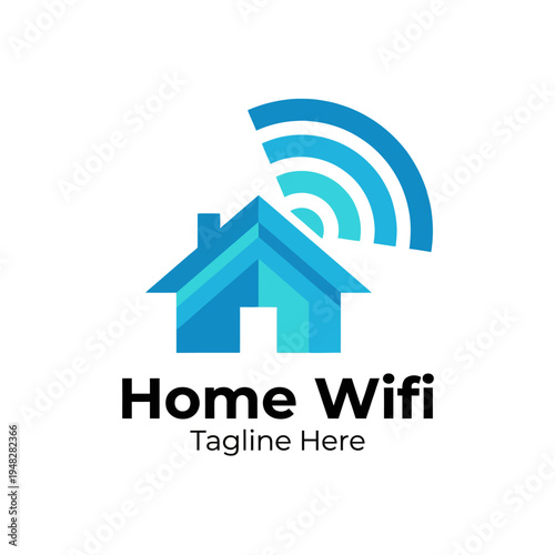This image depicts a clean and modern logo design for home WiFi, featuring a house and signal waves, representing connectivity and technology in everyday life.