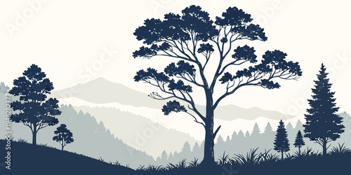 a scenic landscape with trees and mountains Vector
