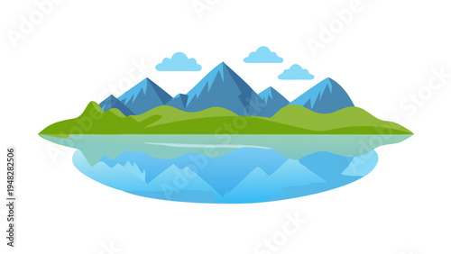 a cartoon illustration of a mountain range on an island Vector