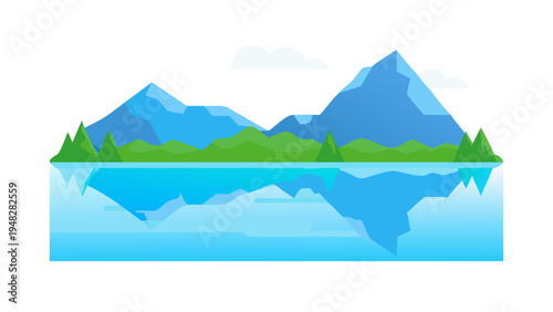 a scenic landscape of mountains and a lake Vector