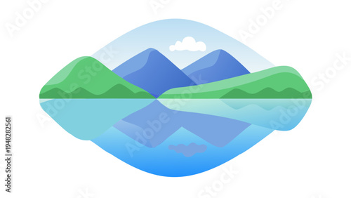 a serene mountain lake with a reflection of the mountains Vector