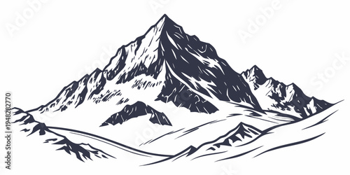 a majestic snow covered mountain range with a large peak Vector
