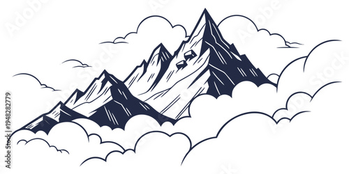 a mountain range with snow and clouds Vector