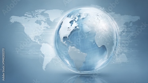 Global Business Technology: Abstract World Map Background with Globe, Representing International Connectivity and Digital Transformation