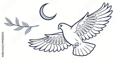 a white dove with outstretched wings and a laurel branch Vector