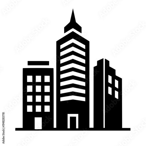 modern city skyline with three high-rise buildings in flat design style