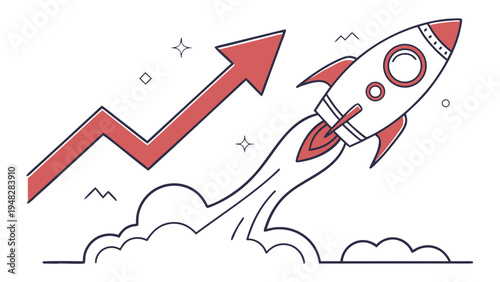 Innovative startup rocket launching business success concept