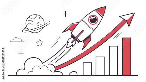 Business startup rocket takeoff success vector concept