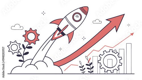 Rocket launch startup innovation growth illustration