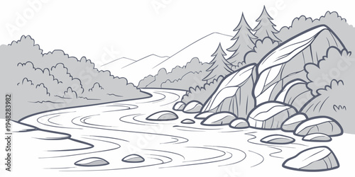 a serene mountain lake surrounded by rocky terrain Vector