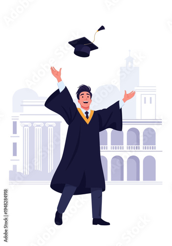 young man celebrating graduation day.