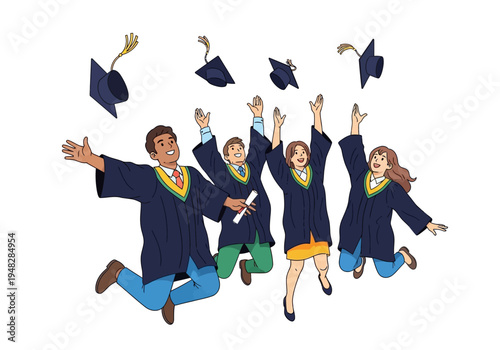 Students celebrating graduation day with joy.