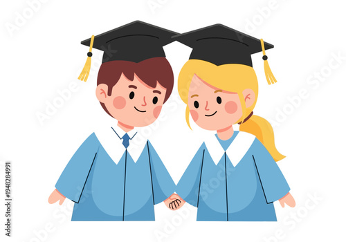 Two happy children in graduation gowns.