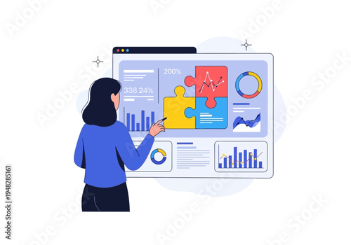 woman presenting data analysis on screen.