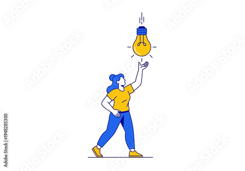 A cartoon person reaching for a lightbulb.