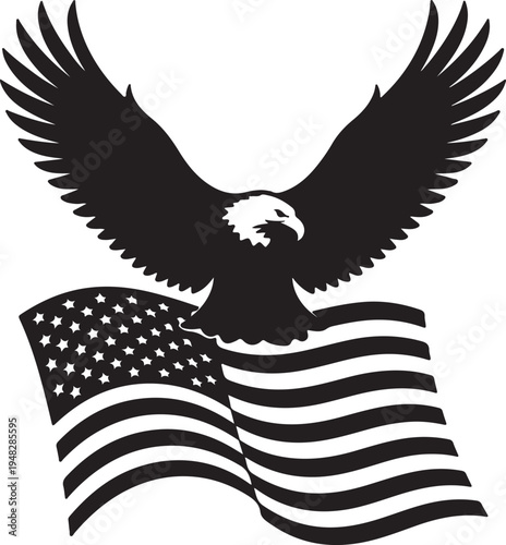 American Eagle With Flag Memorial Day Silhouette