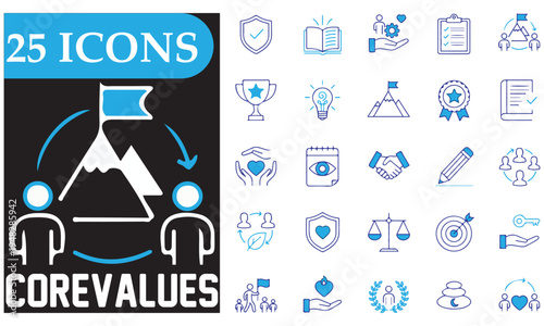 25 Core Values Icons Set | Business Principles, Teamwork & Ethics