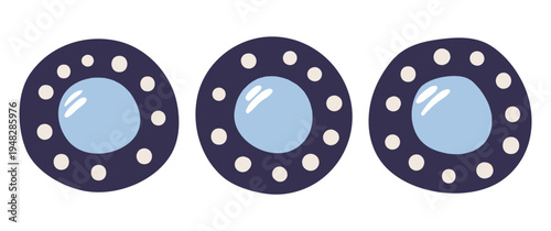 Porthole window illustration isolated set. Part of ship, boat, yacht, submarine, plane, spaceship. Kids nautical print, design element, clip art collection. Hand drawn flat vector on white background