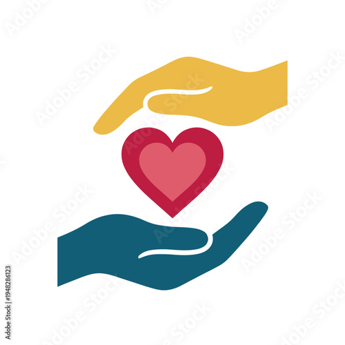 An illustration of two hands gently cradling a heart, symbolizing love, care, and compassion, perfect for conveying emotional support and connection in various contexts.