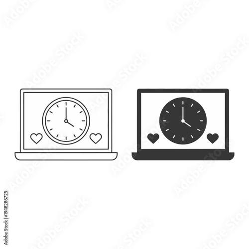 Vector of two laptops with clocks and hearts