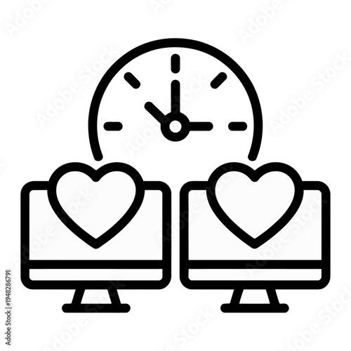 Vector of two computers with hearts and a clock
