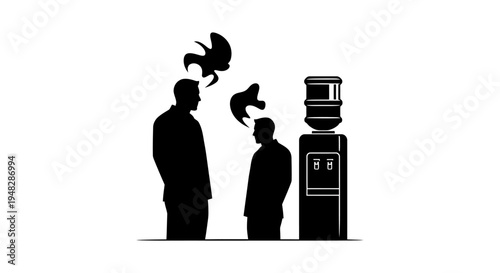 Silhouette of Two Men Gossiping Near a Water Cooler.