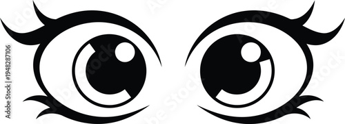 A pair of animated eyes with expressive eyelashes and large, round pupils Vector