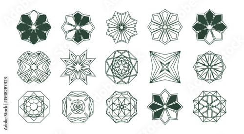 Geometric floral patterns collection on dark background