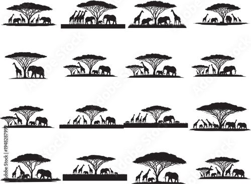 African Savannah Wildlife Silhouette