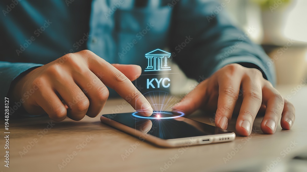 Fototapeta premium A person using a smartphone with kyc verification