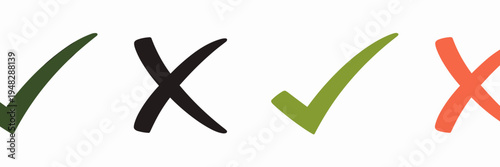 Check Mark Cross Icon Set – Tick, Wrong, Yes, No, Accept, Reject, Approval, Cancel Symbol Icons Collection