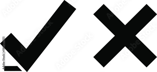Black and white check and cross mark icons on a plain background Vector