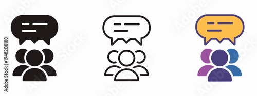 Team Feedback Icon Set – Group Chat, Discussion, Communication, Meeting, Comment Bubble, People Talk Icons Collection