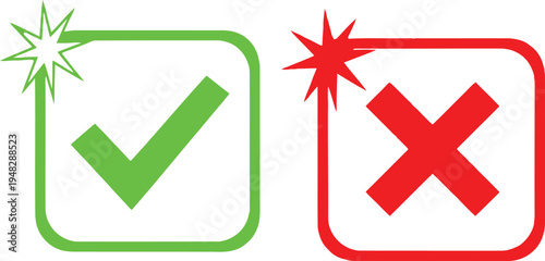 Visual representation of approval and disapproval symbols with checkmark and cross. Vector