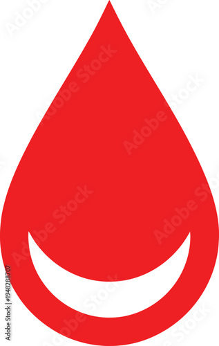 A red teardrop shape with a white crescent smile at the bottom Vector