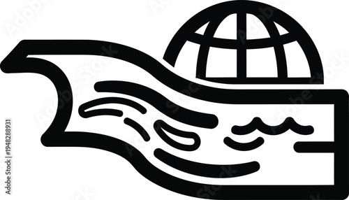 Wave and globe icon, earth protection symbol