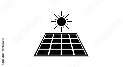 Solar Panel and Sun Icon Representing Renewable Energy Source.