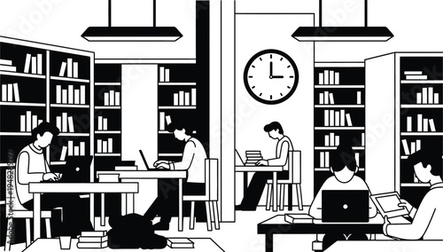 students studying in library