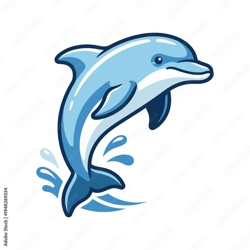 Obraz premium A playful illustration of a dolphin leaping gracefully from ocean waves, embodying joy and freedom. This vibrant image captures a moment of nature's beauty and energy.