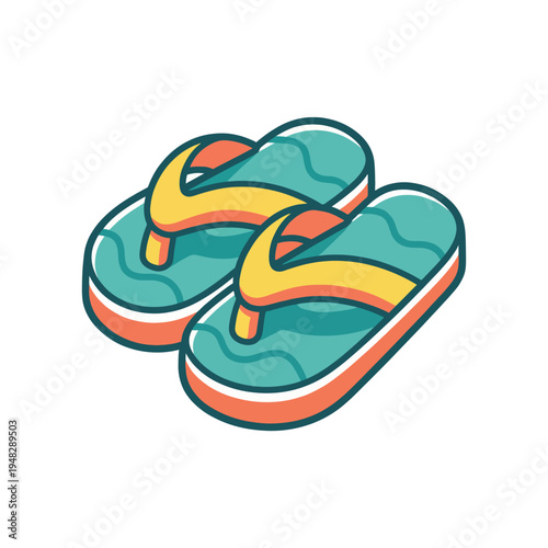 A cheerful pair of flip flops, designed with vibrant color contrasts, perfect for summertime, beach outings, or casual wear to add a touch of fun to your summer wardrobe.