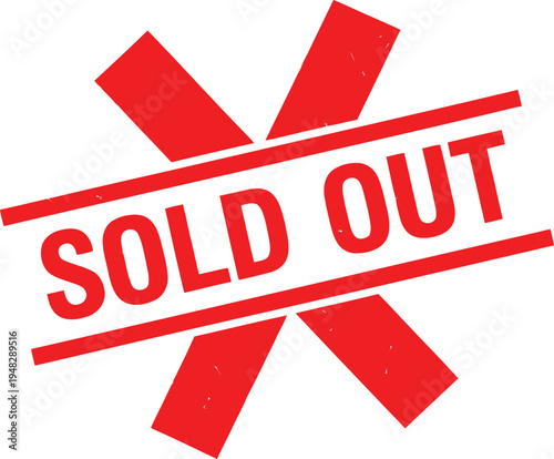 Red sold out stamp indicating product is no longer available for purchase Vector