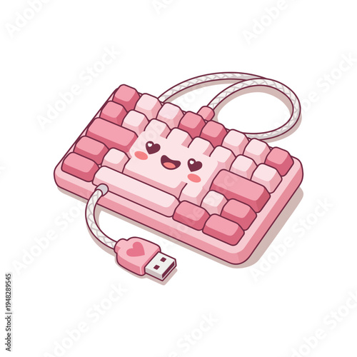 A playful pink mechanical keyboard with a smiling face design, appealing to gamers and enthusiasts looking for a charming and unique addition to their setup.