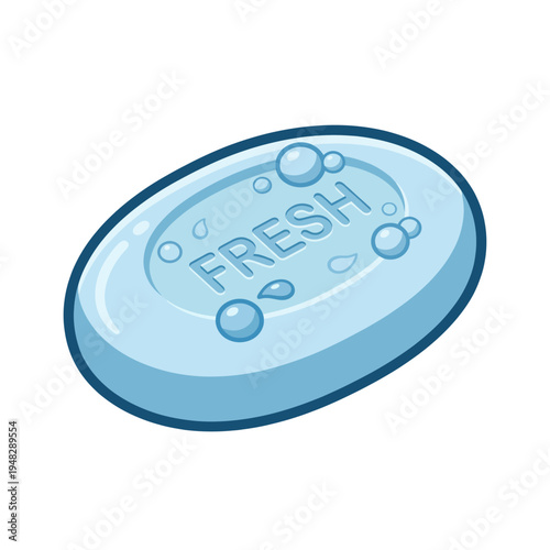 This image features a blue soap bar with the word 'FRESH' embossed on it, surrounded by playful bubbles, symbolizing cleanliness and rejuvenation.