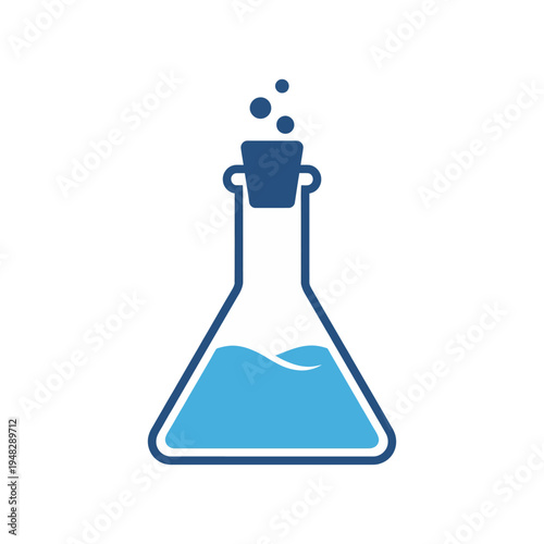 A clean, modern representation of a laboratory flask filled with blue liquid and bubbles, symbolizing experimentation and scientific discovery.