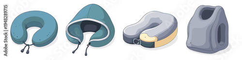 Collection of four different travel pillows for comfortable journeys