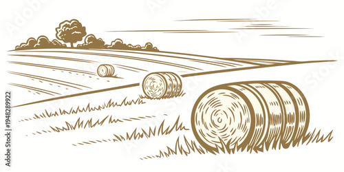 a large hay bale sitting in a field Vector