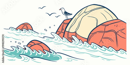 whale jumping out of the ocean with birds flying overhead Vector